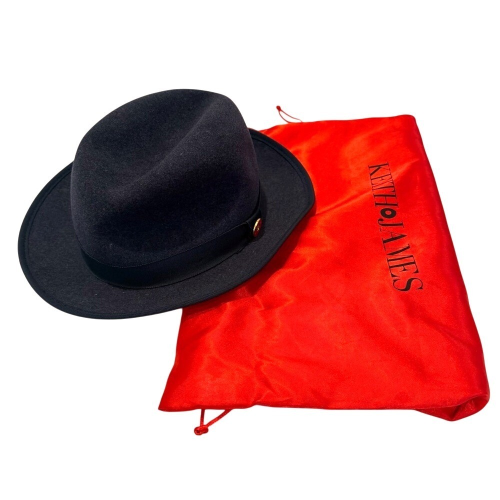 Keith James King Wool Fedora‎ Hat Men's Large Navy Red Quiet Luxury - Picture 2 of 11